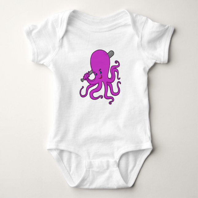 Octopus Baseball Baseball bat Baby Bodysuit (Front)