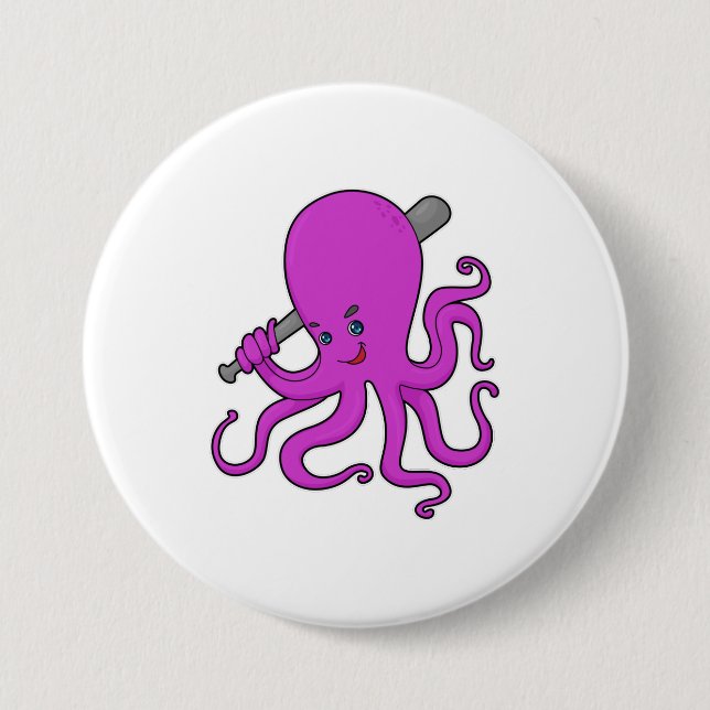 Octopus Baseball Baseball bat Button (Front)