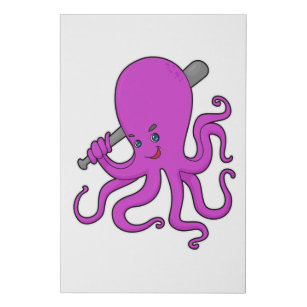 Octopus Baseball Baseball bat Faux Canvas Print