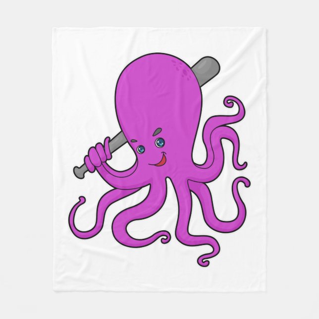 Octopus Baseball Baseball bat Fleece Blanket (Front)