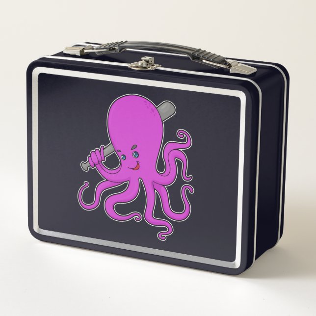 Octopus Baseball Baseball bat Metal Lunch Box (Front)