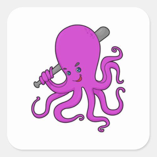 Octopus Baseball Baseball bat Square Sticker