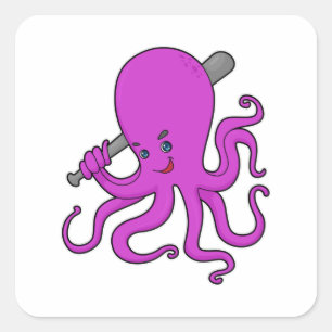 Octopus Baseball Baseball bat Square Sticker