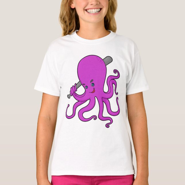 Octopus Baseball Baseball bat T-Shirt (Front)