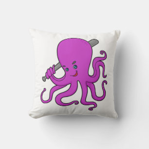 Octopus Baseball Baseball bat Throw Pillow