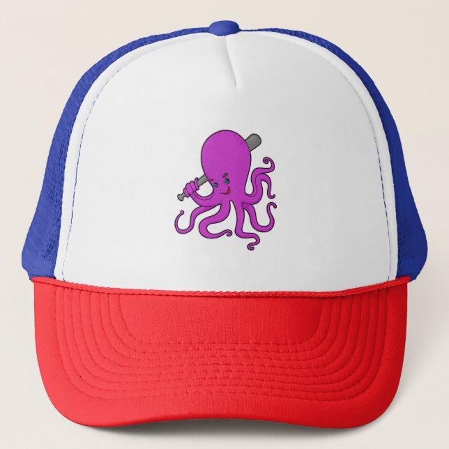 Octopus Baseball Baseball bat Trucker Hat (Front)