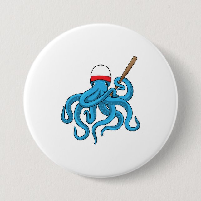 Octopus Baseball bat Baseball Button (Front)