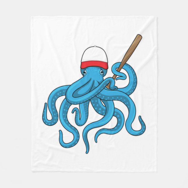 Octopus Baseball bat Baseball Fleece Blanket (Front)