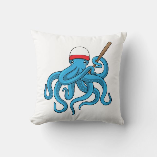 Octopus Baseball bat Baseball Throw Pillow (Front)