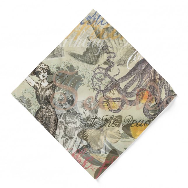 Octopus Beach Antique Coastal Steampunk Bandana (Front)