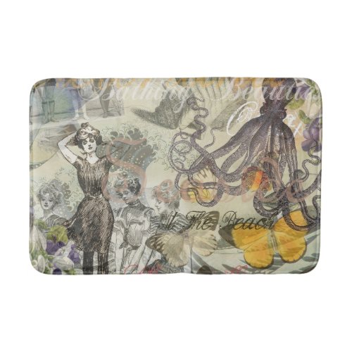 Octopus Beach Antique Coastal Steampunk Bath Mat