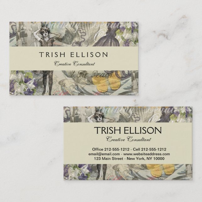 Octopus Beach Antique Coastal Steampunk Business Card (Front/Back)