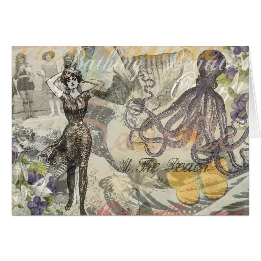 Octopus Beach Antique Coastal Steampunk Cards (Front Horizontal)