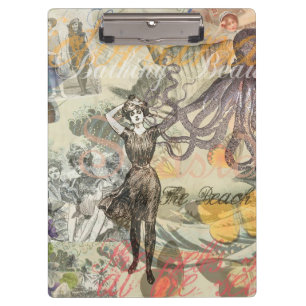 Octopus Beach Antique Coastal Steampunk Clipboard