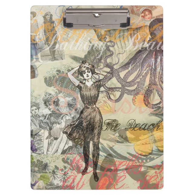Octopus Beach Antique Coastal Steampunk Clipboard (Front)