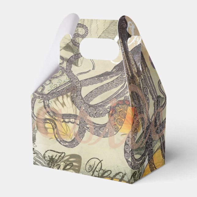 Octopus Beach Antique Coastal Steampunk Favor Boxes (Front Side)