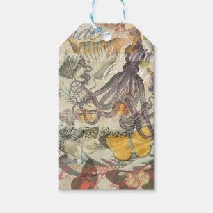 Octopus Beach Antique Coastal Steampunk Gift Tags