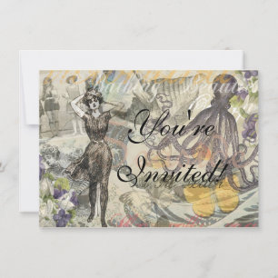 Octopus Beach Antique Coastal Steampunk Invitation