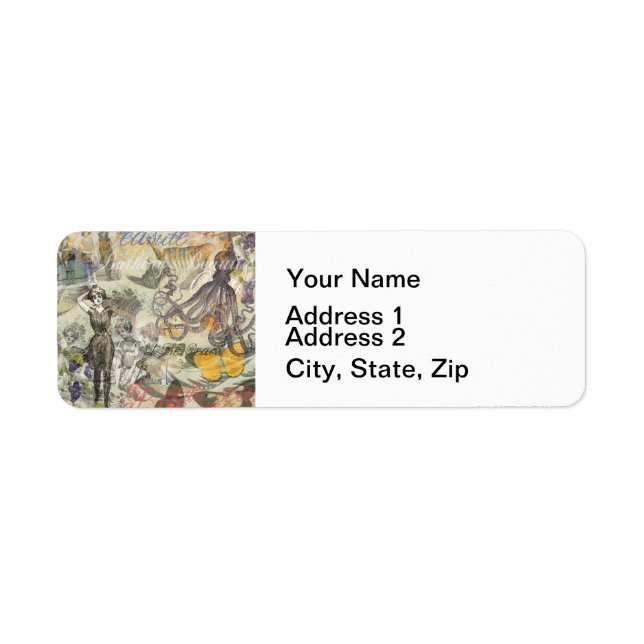 Octopus Beach Antique Coastal Steampunk Label (Front)