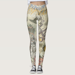 Octopus Beach Antique Coastal Steampunk Leggings