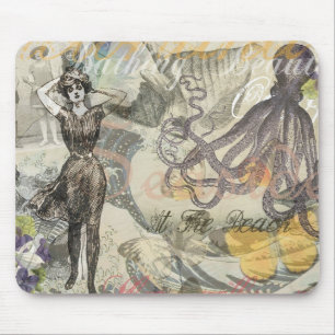 Octopus Beach Antique Coastal Steampunk Mouse Pad