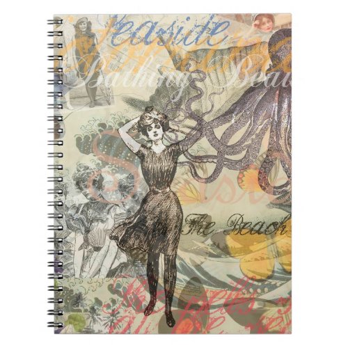 Octopus Beach Antique Coastal Steampunk Notebook