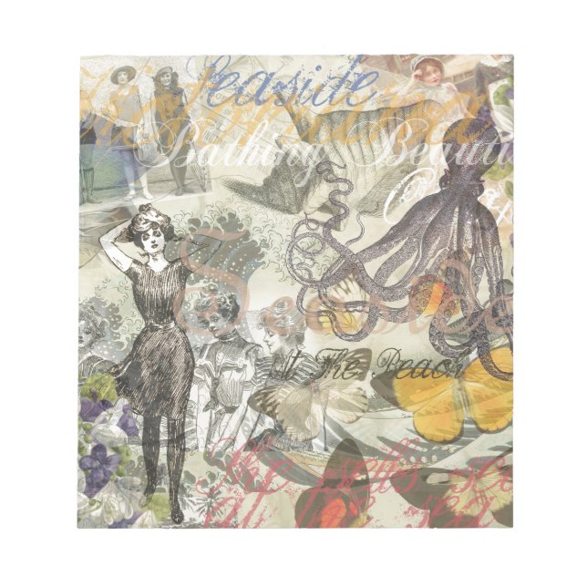 Octopus Beach Antique Coastal Steampunk Notepad (Front)
