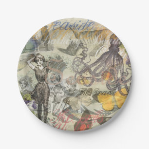 Octopus Beach Antique Coastal Steampunk Paper Plates