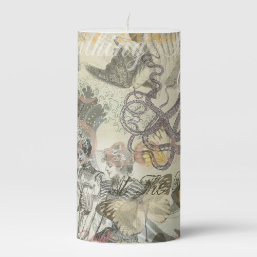 Octopus Beach Antique Coastal Steampunk Pillar Candle