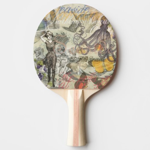 Octopus Beach Antique Coastal Steampunk Ping Pong Paddle