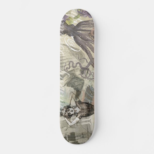 Octopus Beach Antique Coastal Steampunk Skateboard (Front)