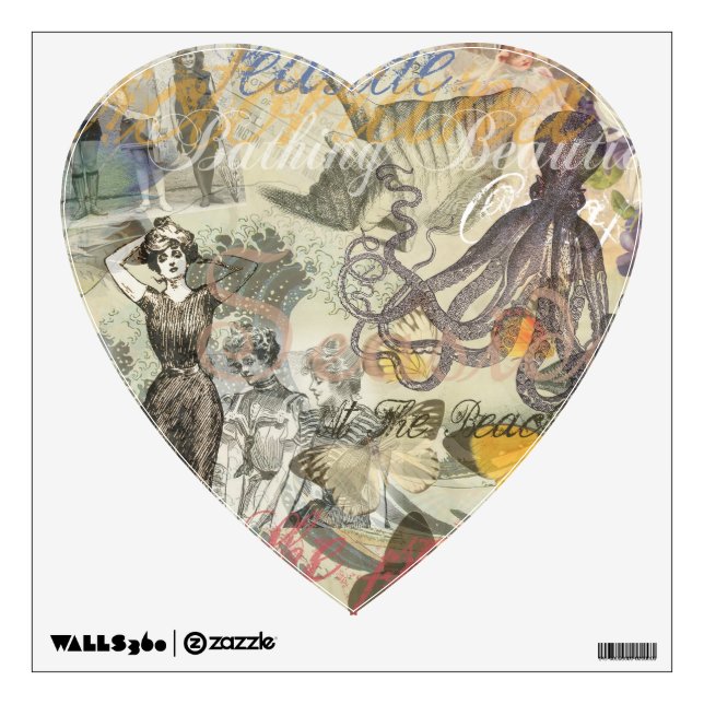 Octopus Beach Antique Coastal Steampunk Wall Sticker (Front)