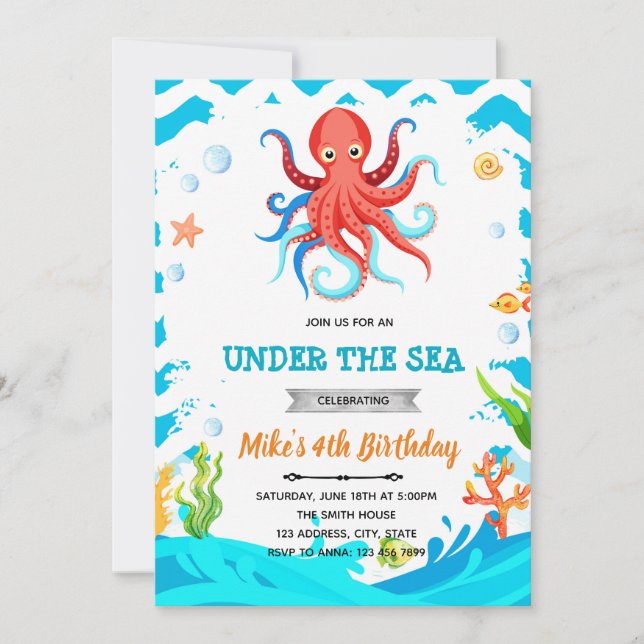 Octopus birthday invitation (Front)