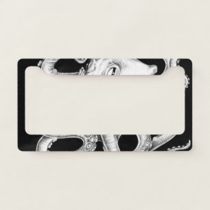 Octopus Black And White Ink License Plate Frame
