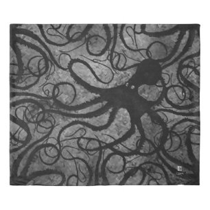 Octopus Black on Grey (Front) - King Duvet Cover