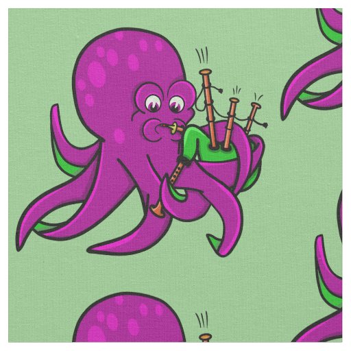 Octopus Blowing Making Music On Bagpipes Fabric