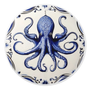 Octopus Blue and White Sea Ocean theme Beach House Ceramic Knob