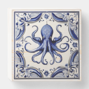 Octopus Blue and White Sea Ocean theme Beach House Wooden Box Sign