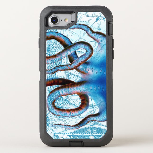 Octopus Blue Map Otterbox iPhone Case (Back)
