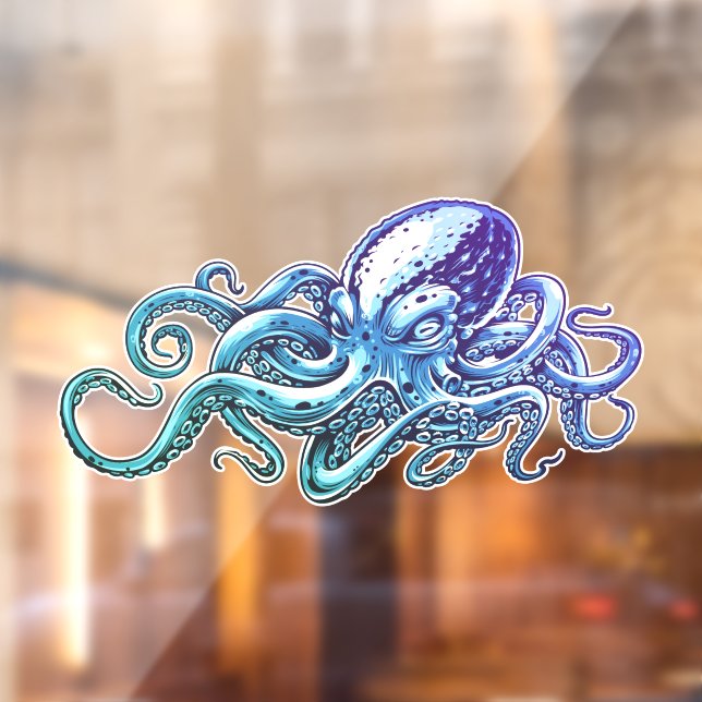 Octopus Blue Ocean Nautical Art Window Cling (Sheet 2)