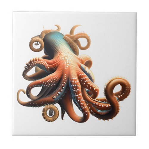Octopus blue orange 3D nautical beach theme Ceramic Tile