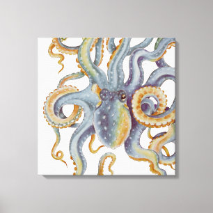 Octopus Blue Pastel Color Watercolor Art Canvas Print