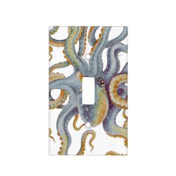 Octopus Blue Pastel Color Watercolor Art Light Switch Cover by EveyArtStore at Zazzle