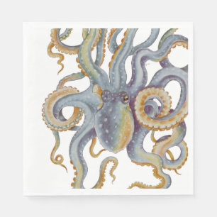 Octopus Blue Pastel Color Watercolor Art Napkins