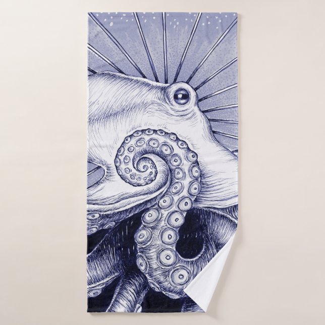 Octopus Blue Purple Monochrome Bath Towel Set (Bath Towel)
