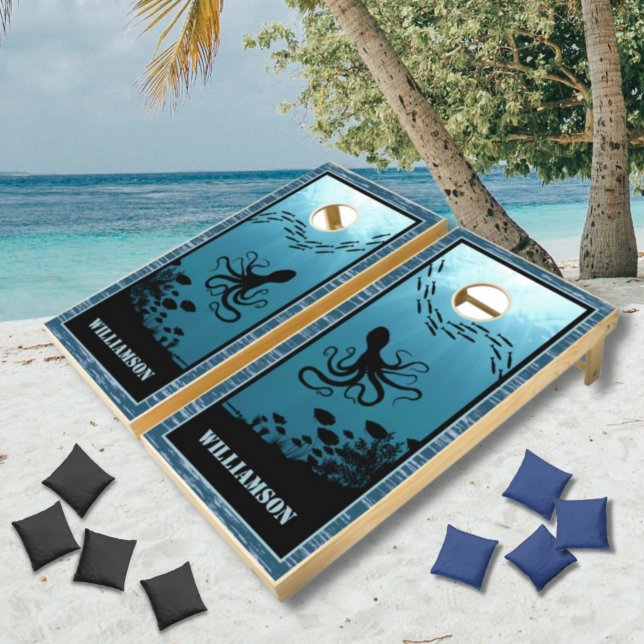 Octopus Blue Sea Reef Cornhole Set (Creator Uploaded)