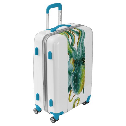 Octopus Blue  Watercolor Art Luggage
