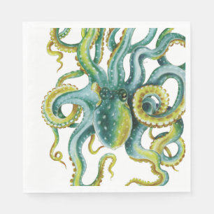 Octopus Blue Watercolor Art Napkins