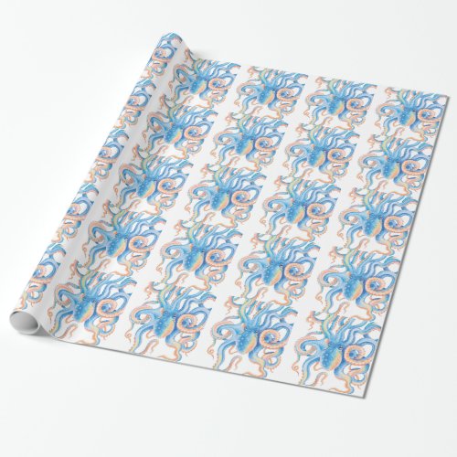 Octopus Blue Watercolor Art Wrapping Paper