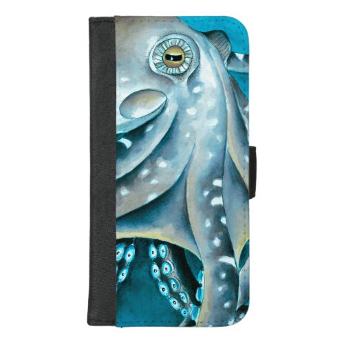 Octopus Blue Watercolor Detail iPhone 87 Plus Wallet Case